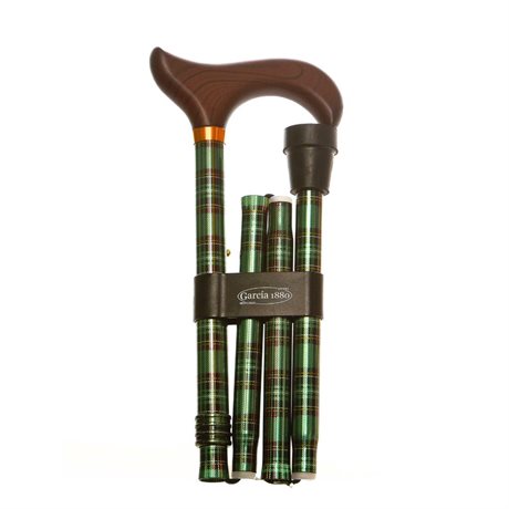 Vikbar käpp, rutig, trähandtag