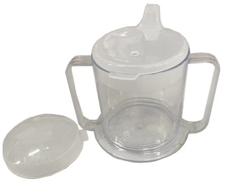Plastmugg, dubbla handtag, vitt lock